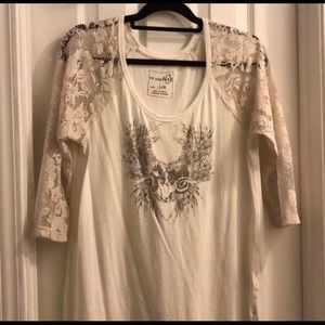 Free People 3/4 Sleeve Shirt with Lace. Large